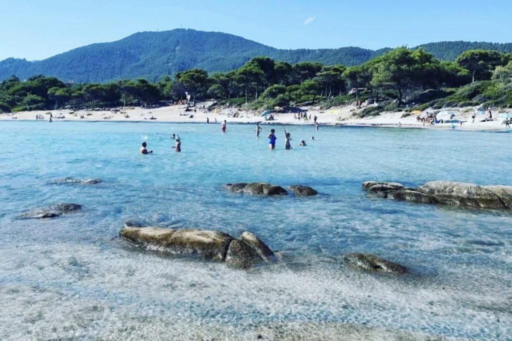 Karidi Beach Sitonija Halkidiki, plitko tirkizno more i peščana plaža idealna za porodice sa decom